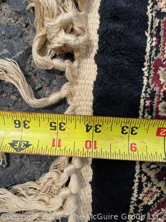 Hand Woven Wool Persian Rug on Blue Ground.  20" x 36"