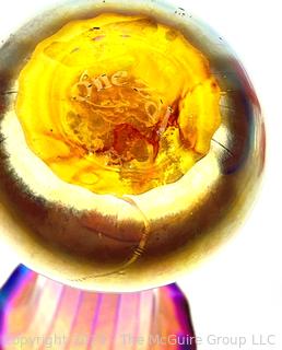 Signed Art Nouveau Quezal Iridescent Studio Art Glass Trumpet Vase 