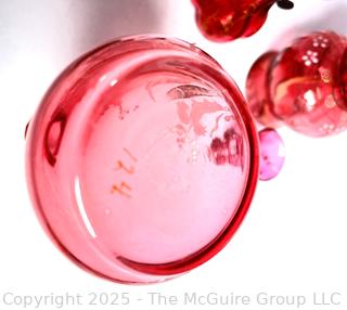 Two (2) Victorian Cranberry Glass Oil Lamps and Two (2) Pieces of Mary Gregory Style Painted Cranberry Glass