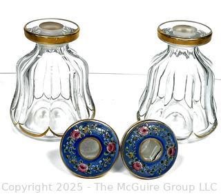 Two (2) Heisey Glass Perfume Bottles with Enamel Painted Stoppers