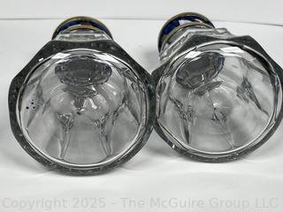 Two (2) Heisey Glass Perfume Bottles with Enamel Painted Stoppers
