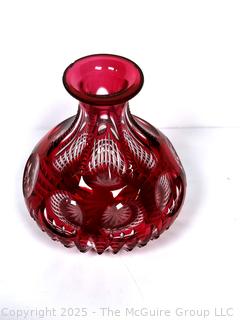 Ruby Flashed Glass Souvenir Mug and Bohemian Cut to Clear Vase and Tumbler