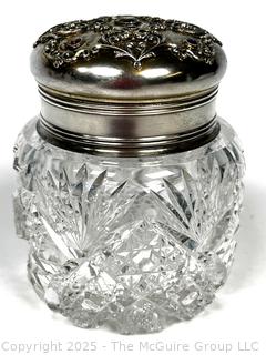 Cut Crystal Vanity Powder Jar with Sterling Lid 