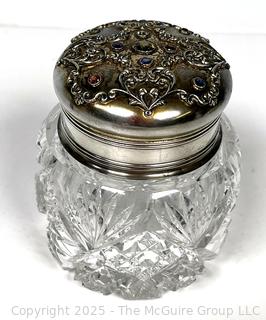 Cut Crystal Vanity Powder Jar with Sterling Lid 