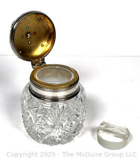 Cut Crystal Vanity Powder Jar with Sterling Lid 