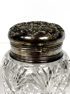 Cut Crystal Vanity Powder Jar with Sterling Lid 