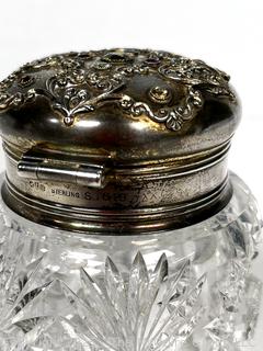 Cut Crystal Vanity Powder Jar with Sterling Lid 