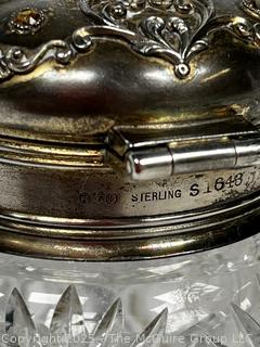 Cut Crystal Vanity Powder Jar with Sterling Lid 