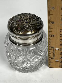Cut Crystal Vanity Powder Jar with Sterling Lid 