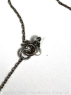 Sterling Silver with Black Enamel and Pearl Pendant on Silver Chain Necklace.  18"