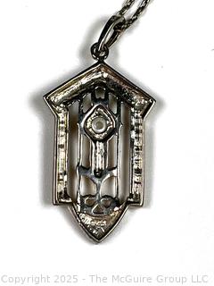 Sterling Silver with Black Enamel and Pearl Pendant on Silver Chain Necklace.  18"