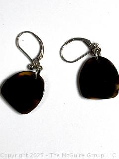Pair of Shell with Sterling Silver Inlaid Boat Dangle Earrings Made in Bali. 