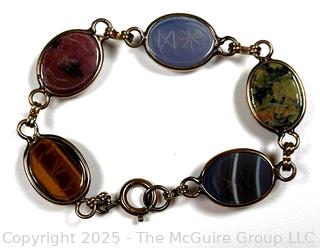 12K Gold Filled Carved Mixed Gemstone Scarab Bracelet
