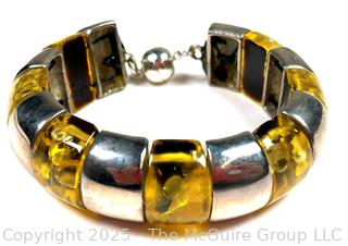 Sterling Silver with Amber Colored Beads Bracelet
