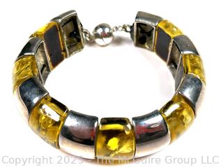 Sterling Silver with Amber Colored Beads Bracelet