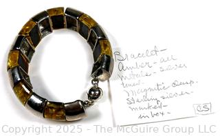 Sterling Silver with Amber Colored Beads Bracelet