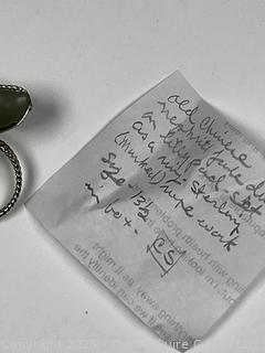 Chinese Carved Lily Pad Nephrite Jade Ring Set in Sterling Band