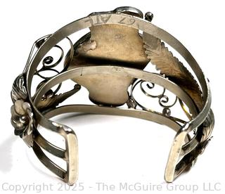Navajo Sterling Silver Coral And Turquoise Cuff Bracelet