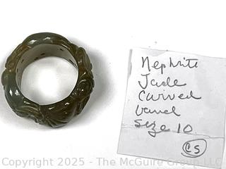 Carved Nephrite Jade Band Ring.  