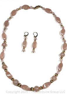 Pink Quartz Necklace with Matching Earrings