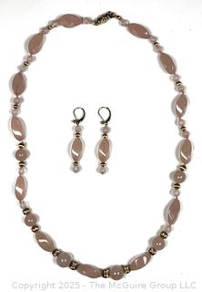 Pink Quartz Necklace with Matching Earrings