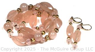 Pink Quartz Necklace with Matching Earrings