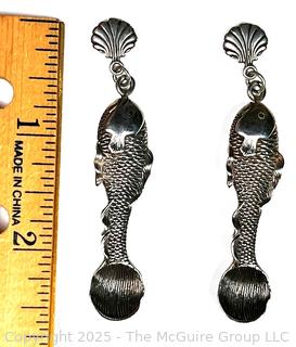 Pair of 19th Century Sterling Silver Fish Shaped Salt Spoon Earrings