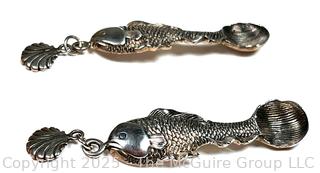 Pair of 19th Century Sterling Silver Fish Shaped Salt Spoon Earrings