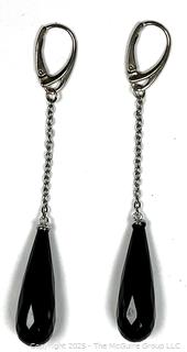 Faceted Onyx with Sterling Silver Chain Dangle Earrings