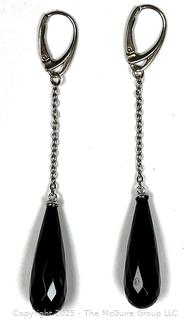 Faceted Onyx with Sterling Silver Chain Dangle Earrings
