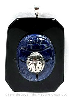 Large Onyx and Sodalite with Sterling Silver Mounted Scarab Pendant.