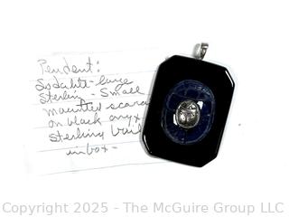 Large Onyx and Sodalite with Sterling Silver Mounted Scarab Pendant.