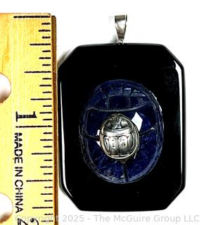 Large Onyx and Sodalite with Sterling Silver Mounted Scarab Pendant.