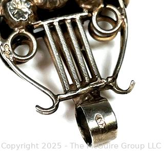 Sterling Silver Lyre Pendant with Garnet Finial Pendant