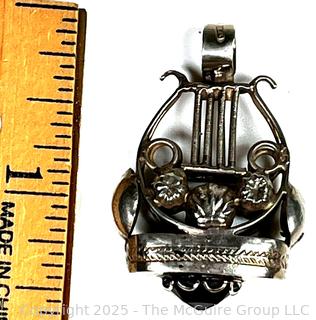 Sterling Silver Lyre Pendant with Garnet Finial Pendant