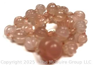 Carved Rose Quartz Bead Necklace with Sterling Silver Clasp 