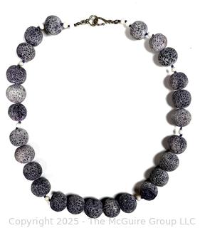 Large Hawaiian Carved Lavender Coral Bead Necklace. 20"