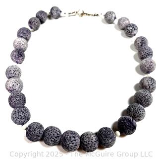 Large Hawaiian Carved Lavender Coral Bead Necklace. 20"