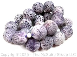 Large Hawaiian Carved Lavender Coral Bead Necklace. 20"