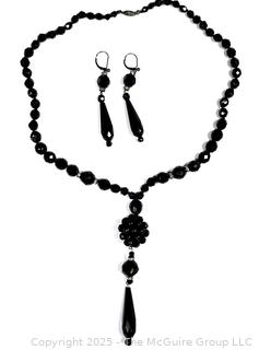 Onyx with Sterling Silver Drop Pendant Necklace with Earrings