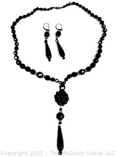 Onyx with Sterling Silver Drop Pendant Necklace with Earrings