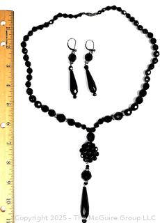 Onyx with Sterling Silver Drop Pendant Necklace with Earrings