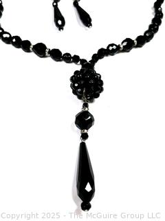 Onyx with Sterling Silver Drop Pendant Necklace with Earrings