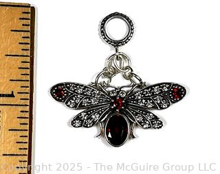 Sterling Silver Marcasite with Garnet Moth Pendant