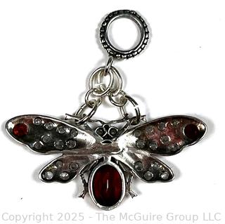 Sterling Silver Marcasite with Garnet Moth Pendant