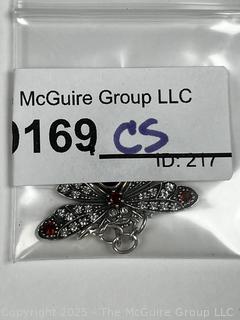 Sterling Silver Marcasite with Garnet Moth Pendant