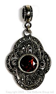 Sterling Silver Marcasite with Garnet Pendant