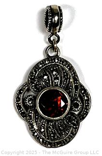 Sterling Silver Marcasite with Garnet Pendant
