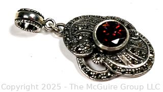 Sterling Silver Marcasite with Garnet Pendant