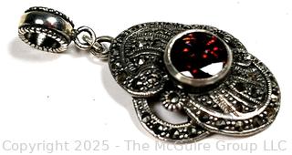 Sterling Silver Marcasite with Garnet Pendant